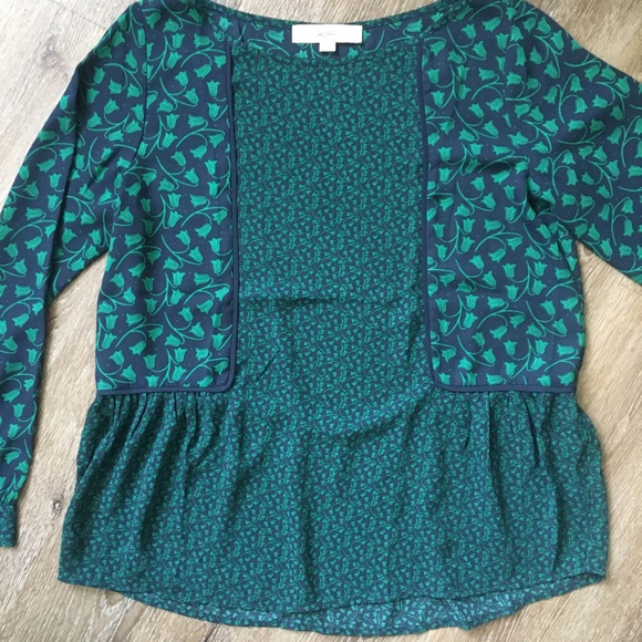 Ann Taylor LOFT blouse, green floral print, S - Picture 3 of 11